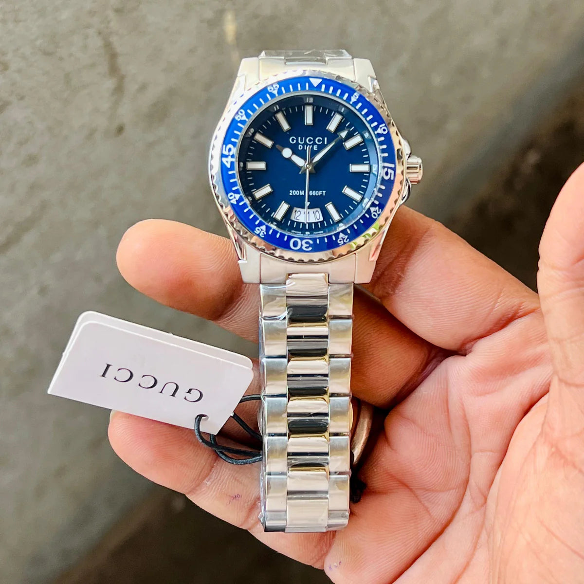 GUCCI DIVE YA136203 BEST HIGH PREMIUM QUALITY PURE JAPAN MACHINE FULL STEEL METAL BELT BLUE DIAL